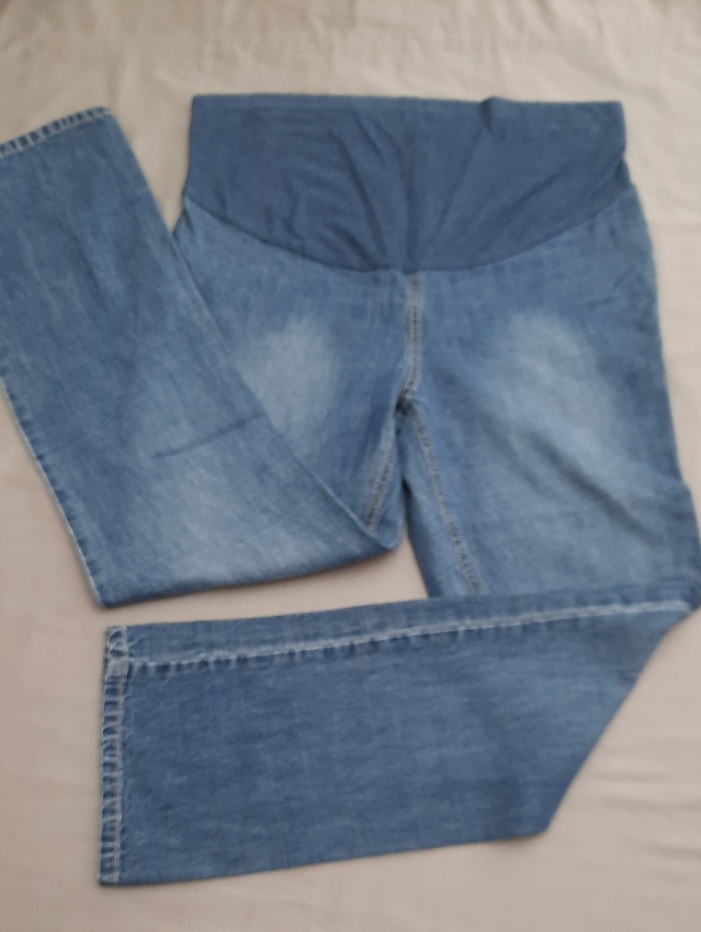 "Announcement" Maternity Blue Stretch Waist Jeans - Comfortable Denim - Size S
